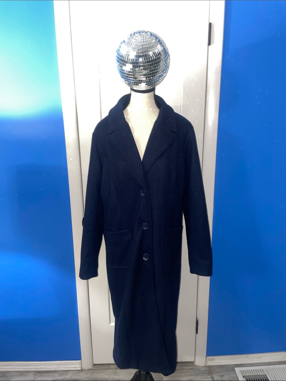 Women’s Navy Single-Breasted Wool Pea Coat